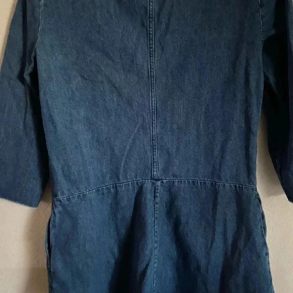 Zara Denim 3/4 Sleeve Playsuit\Romper Raw Hem/Wrist Pockets Y2K Retro Size L - Picture 8 of 10